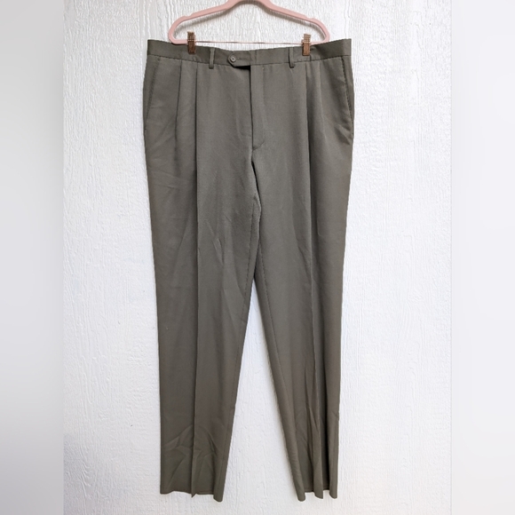 NWT Pazoni Mushroom Green Dress Pants 100% Wool Unfinished Hem Made In Italy 42 - Picture 1 of 7